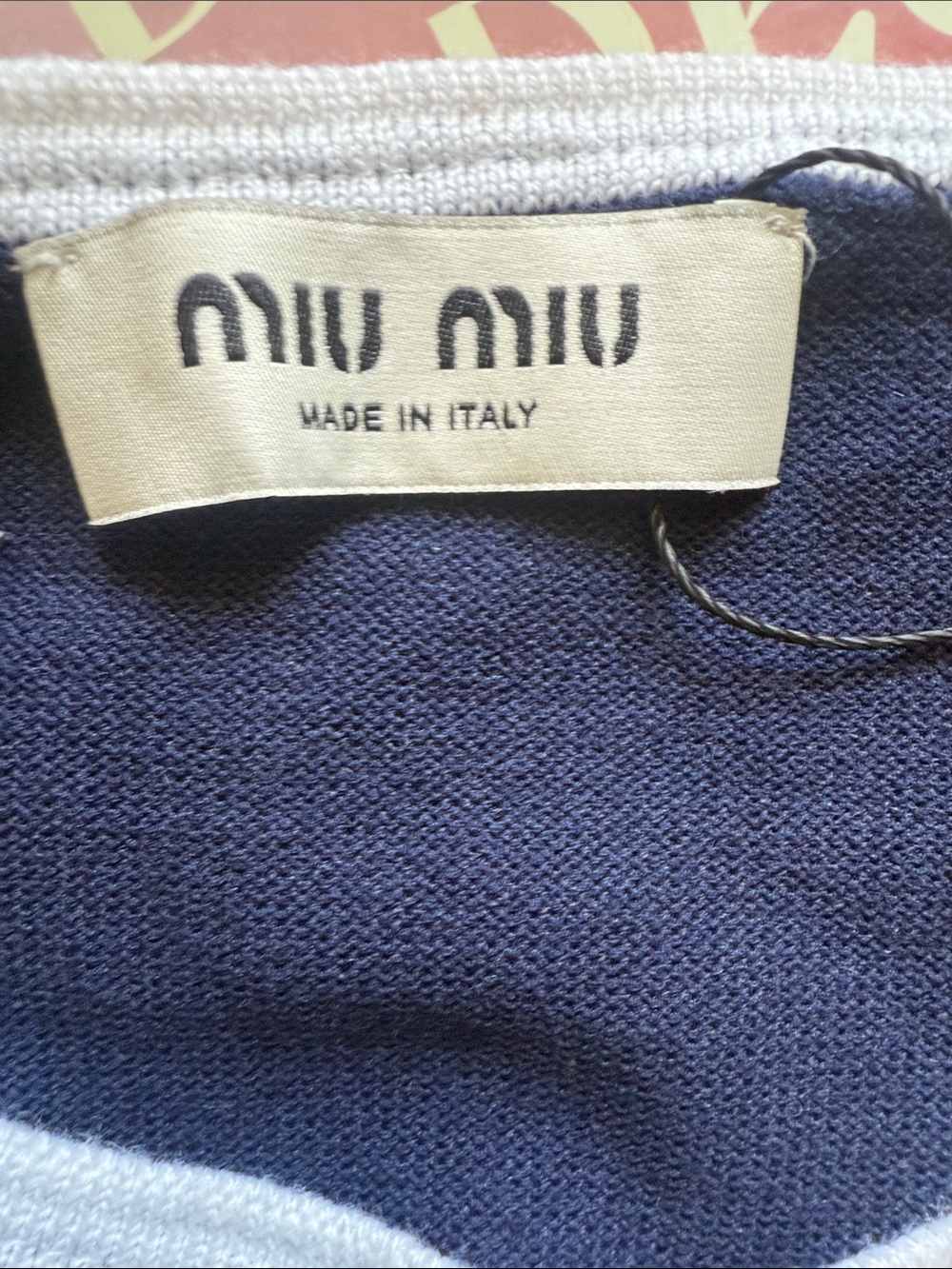 Miu Miu Navy and White Short Sleeve Knit Top - Picture 3 of 5